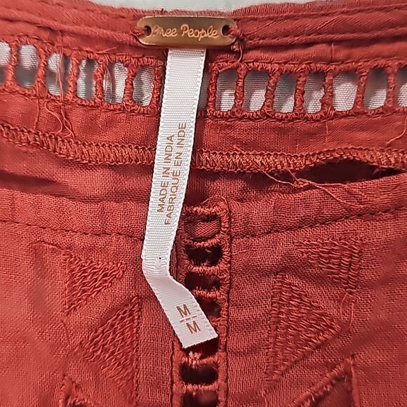 FREE PEOPLE - 1653 Beautiful Dreamer Blouse in Tuscan Red Oversized  MSRP $128 M - Picture 3 of 9